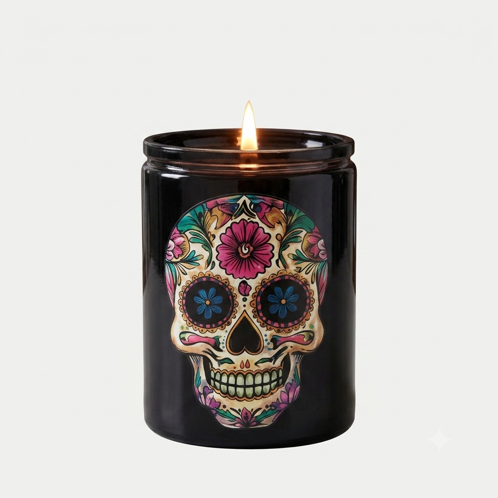IMG_0672 Kaleido Sugar Skull on Black Jar – Calavera Edition - Image 1
