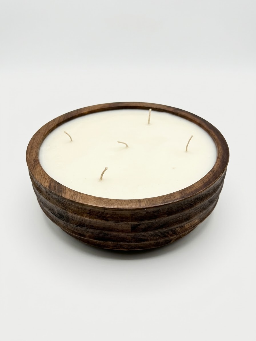 IMG_0798 Tobacco Vanilla Wood Bowl Artisan Candle - Image 1